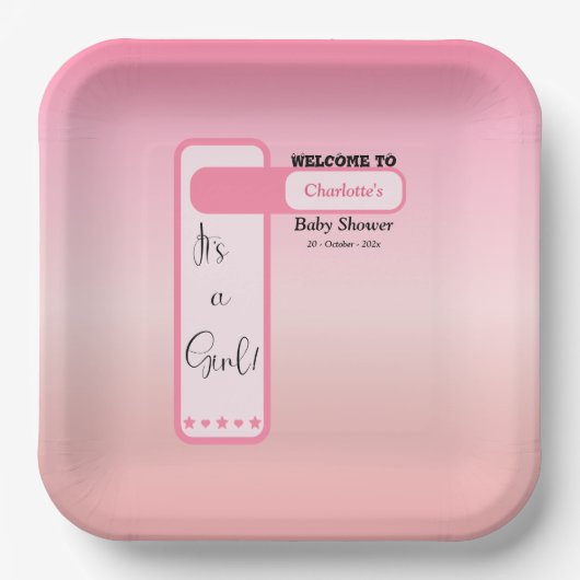 Pink Gradient Cute Eyeball Text Baby Shower ペーパープレート (正面)