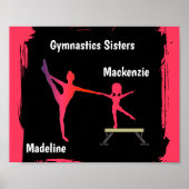 Pink Gradient Gymnastics Duo Name Art Poster ポスター (正面)