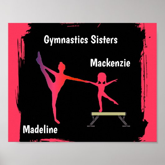 Pink Gradient Gymnastics Duo Name Art Poster ポスター (正面)