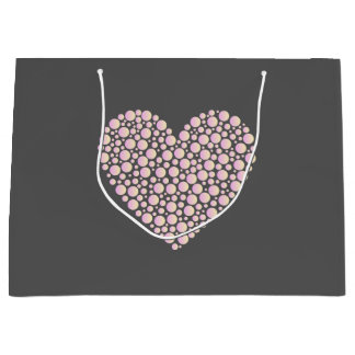 Pink Gradient Heart Circles – Dark Grey Minimal  ラージペーパーバッグ