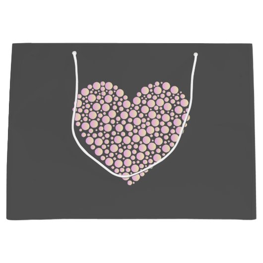 Pink Gradient Heart Circles – Dark Grey Minimal  ラージペーパーバッグ (正面)