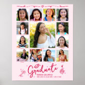 Pink Graduation K–12 Photo Collage Red Doodles Fun ポスター (正面)