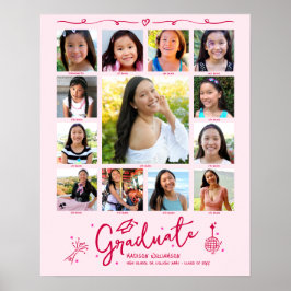 Pink Graduation K–12 Photo Collage Red Doodles Fun ポスター