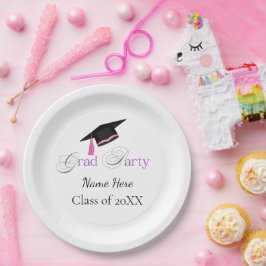 Pink Graduation Party with Custom Name and Class ペーパープレート