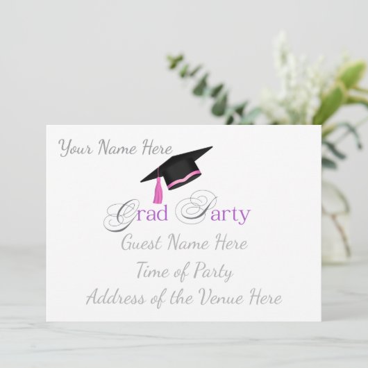 Pink Graduation Party with Custom Name and Class 招待状 (スタンド正面)