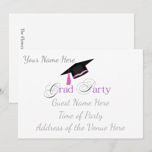 Pink Graduation Party with Custom Name and Class 招待状 (正面/裏面)
