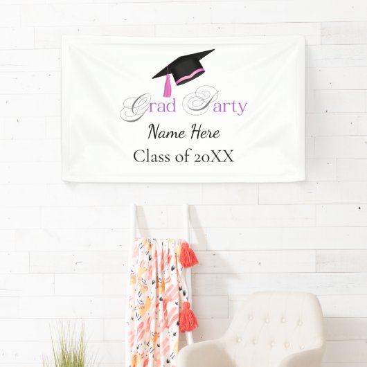 Pink Graduation Party with Custom Name and Class 横断幕 (インサイチュ)