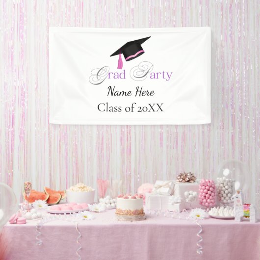 Pink Graduation Party with Custom Name and Class 横断幕 (パーティー)