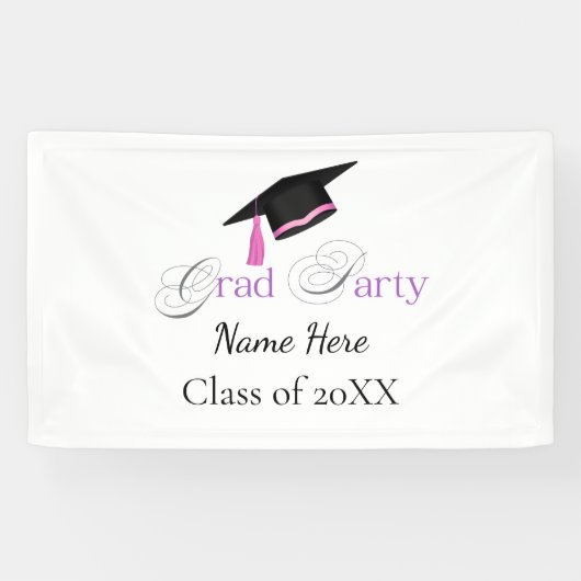 Pink Graduation Party with Custom Name and Class 横断幕 (横)