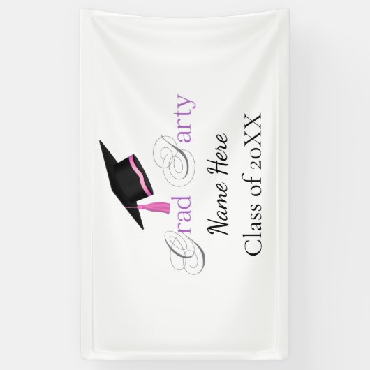 Pink Graduation Party with Custom Name and Class 横断幕 (縦)