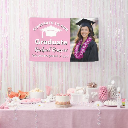 Pink Graduation Photo 横断幕 (パーティー)