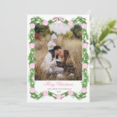 Pink Grandmillennial Photo Christmas Card 招待状 (スタンド正面)