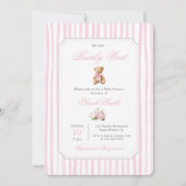 Pink Grandmillennial Teddy Bear Baby Shower Girl 招待状 (正面)