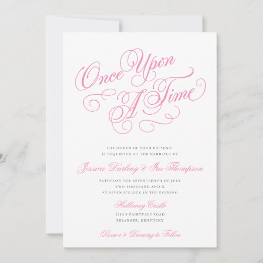 Pink & Grayのおとぎ話の結婚式招待状 招待状 (正面)