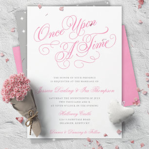 Pink & Grayのおとぎ話の結婚式招待状 招待状