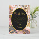 Pink, Gray and Gold Marble Agate Birthday Party サンキューカード (スタンド正面)