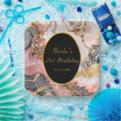 Pink, Gray and Gold Marble Agate Birthday Party ペーパープレート (パーティー)