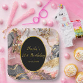 Pink, Gray and Gold Marble Agate Birthday Party ペーパープレート (パーティー)