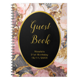 Pink, Gray and Gold Marble Birthday Guest Book ノートブック