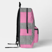Pink & Gray Backpack With Abstract Squares Stripes プリントバックパック (左)