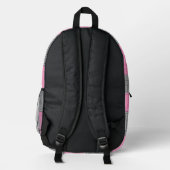 Pink & Gray Backpack With Abstract Squares Stripes プリントバックパック (裏面)