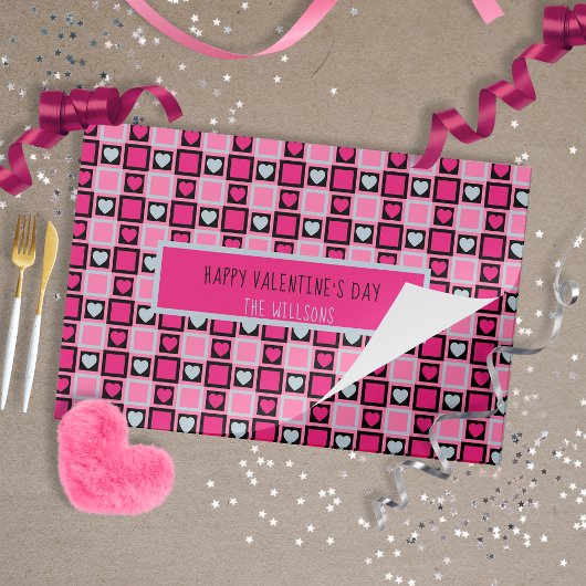 Pink Gray Black Hearts Valentine's Paper Placemat ペーパーパッド