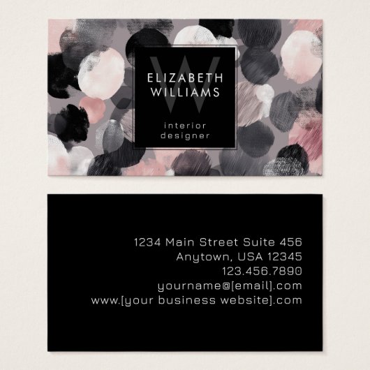 Pink Gray Black Monogram Modern Business Cards (正面&裏面)