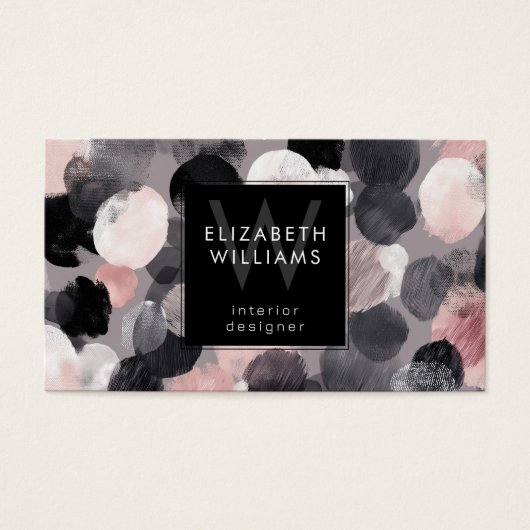 Pink Gray Black Monogram Modern Business Cards (正面)