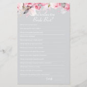 Pink Gray Bridal Shower How well do you Game Card (正面)