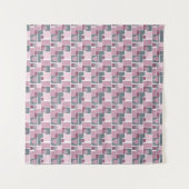 Pink gray brown patchwork of square patches タペストリー (正面(横))