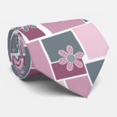 Pink gray brown patchwork of square patches  ネクタイ (ロール)