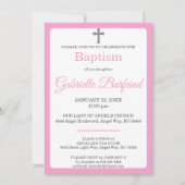 Pink & Gray Cross Watercolor Baptism 招待状 (正面)