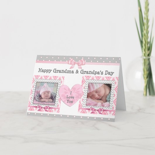 Pink & Gray Grandparent's Day "I Love You"カード カード (正面)