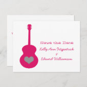 Pink/Gray Guitarハート日付はがきを保存 案内ポストカード (正面/裏面)