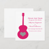 Pink/Gray GuitarハートSave the Date招待状 セーブザデート (正面/裏面)