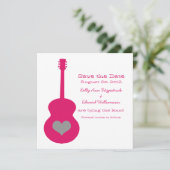 Pink/Gray GuitarハートSave the Date招待状 セーブザデート (スタンド正面)