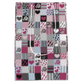 Pink & Gray Patchwork Hearts ミディアムペーパーバッグ (裏面)