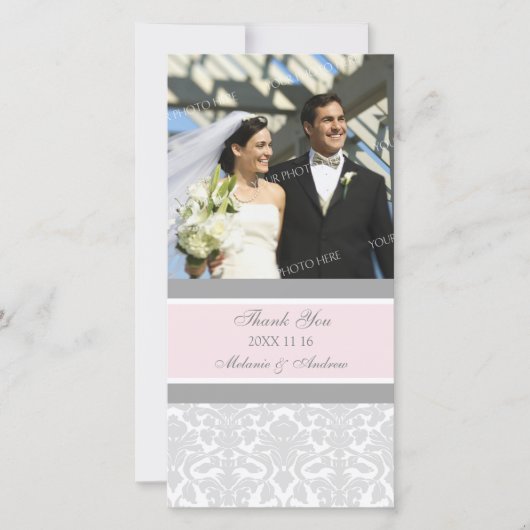 Pink Gray Thank You'結婚s Photo Card サンキューカード (正面)