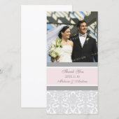 Pink Gray Thank You'結婚s Photo Card サンキューカード (正面/裏面)