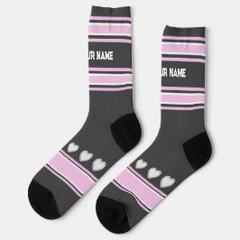 Pink, gray, white- Name heart Socks ソックス