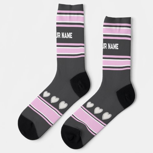 Pink, gray, white- Name heart Socks ソックス (左)