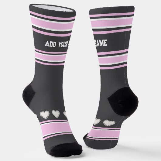 Pink, gray, white- Name heart Socks ソックス (傾斜あり)