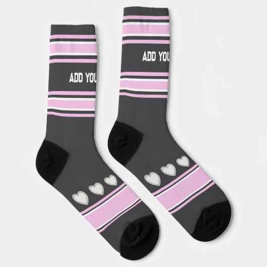 Pink, gray, white- Name heart Socks ソックス (右)