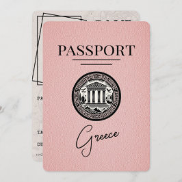 Pink Greece Passport日付カードの保存 セーブザデート