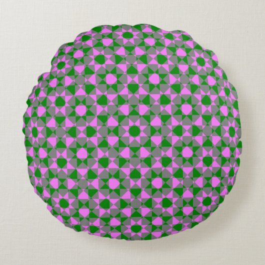 Pink Green Abstract Checker Square Pattern ラウンドクッション (正面)