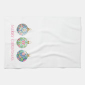 Pink Green and Navy Blue Chinoiserie Christmas キッチンタオル (横)