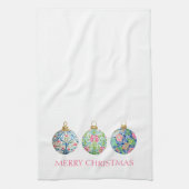 Pink Green and Navy Blue Chinoiserie Christmas キッチンタオル (縦)
