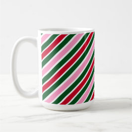  Pink Green and Red Christmas Candy Cane Stripes  コーヒーマグカップ