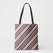 Pink Green and Red Christmas Candy Cane Stripes  トートバッグ (正面)