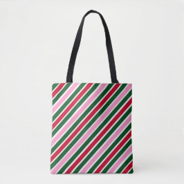  Pink Green and Red Christmas Candy Cane Stripes  トートバッグ